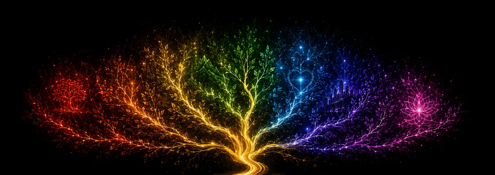 I sette rami dell'albero BEWAY, ognuno di un colore dell'arcobaleno.